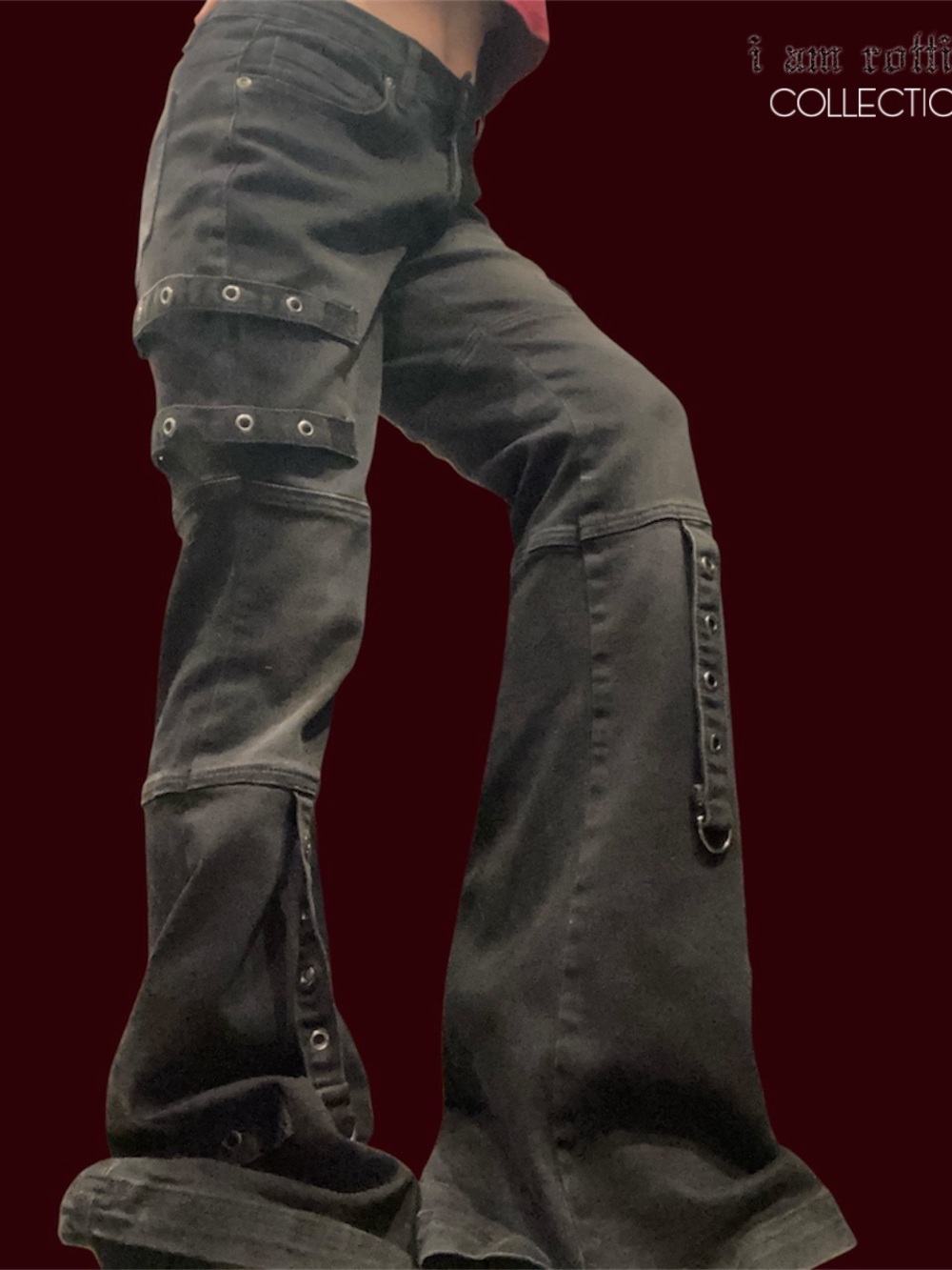 Social Collision by Hot Topic Gothic Gormmet Strap Buckle Low Rise Flare Jeans